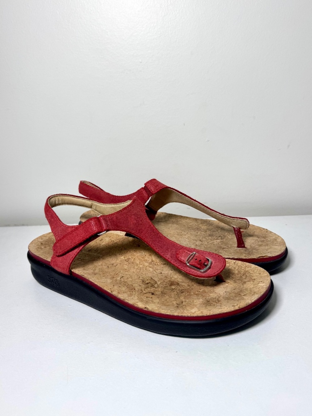 SAS Footwear Marina T-Strap Sandal - Red Leather | Size 9.5